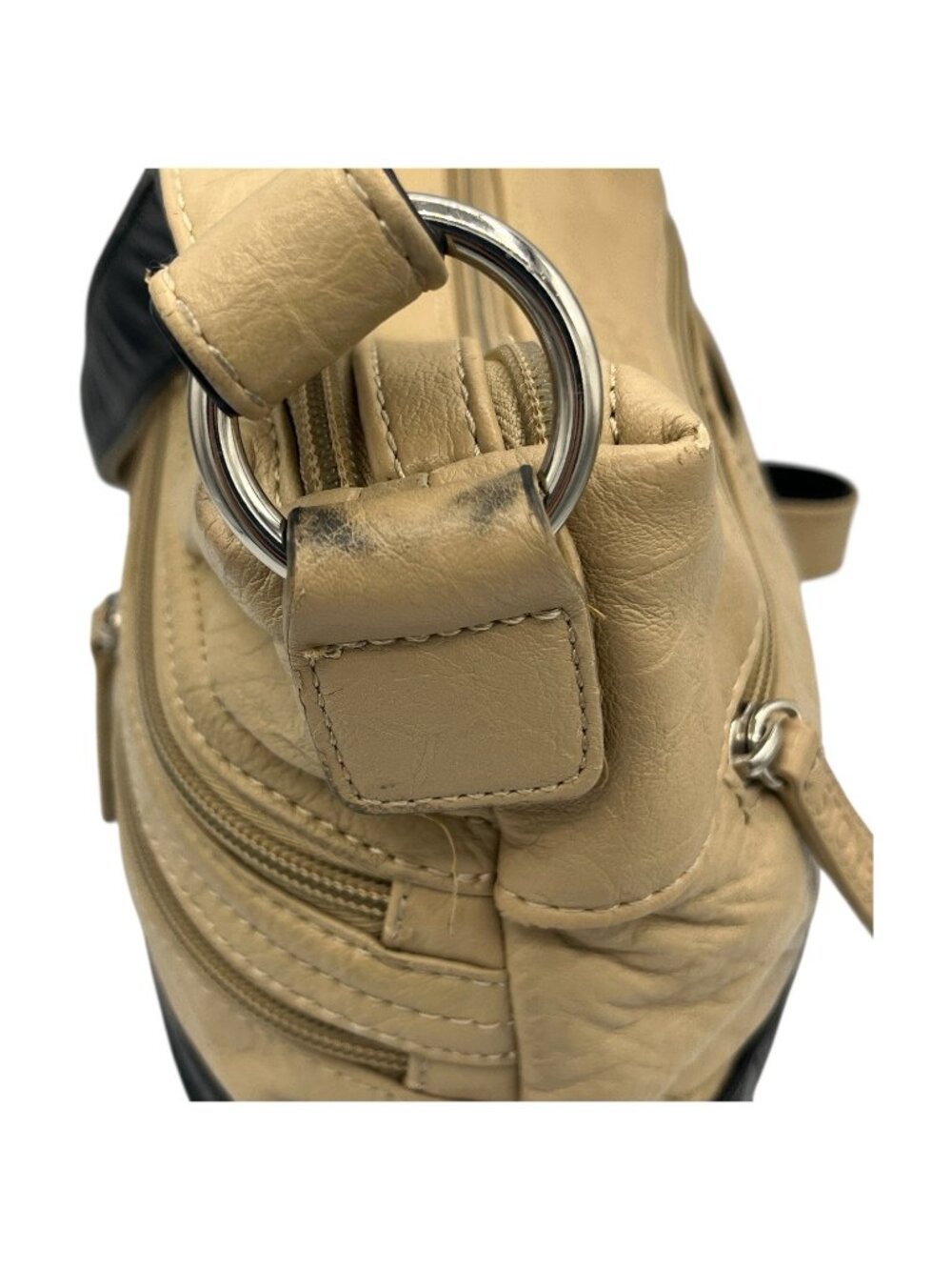 Stone & Co Cross Body Shoulder Bag Beige & Black Multi Zipper Faux Leather - Picture 6 of 16